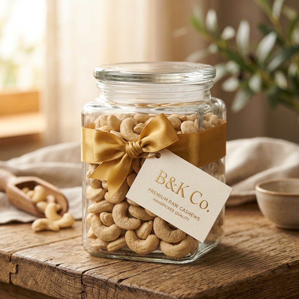 Premium B&K Co Kaju Glass Box with Golden Band